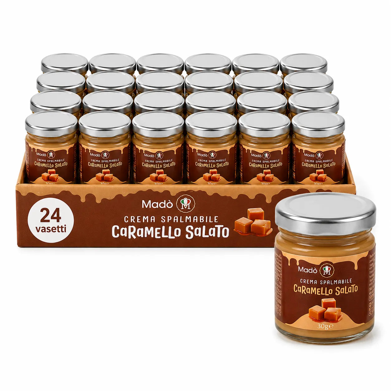 Crema Spalmabile al Caramello Salato Madò – Vasetto 30g 24 pezzi
