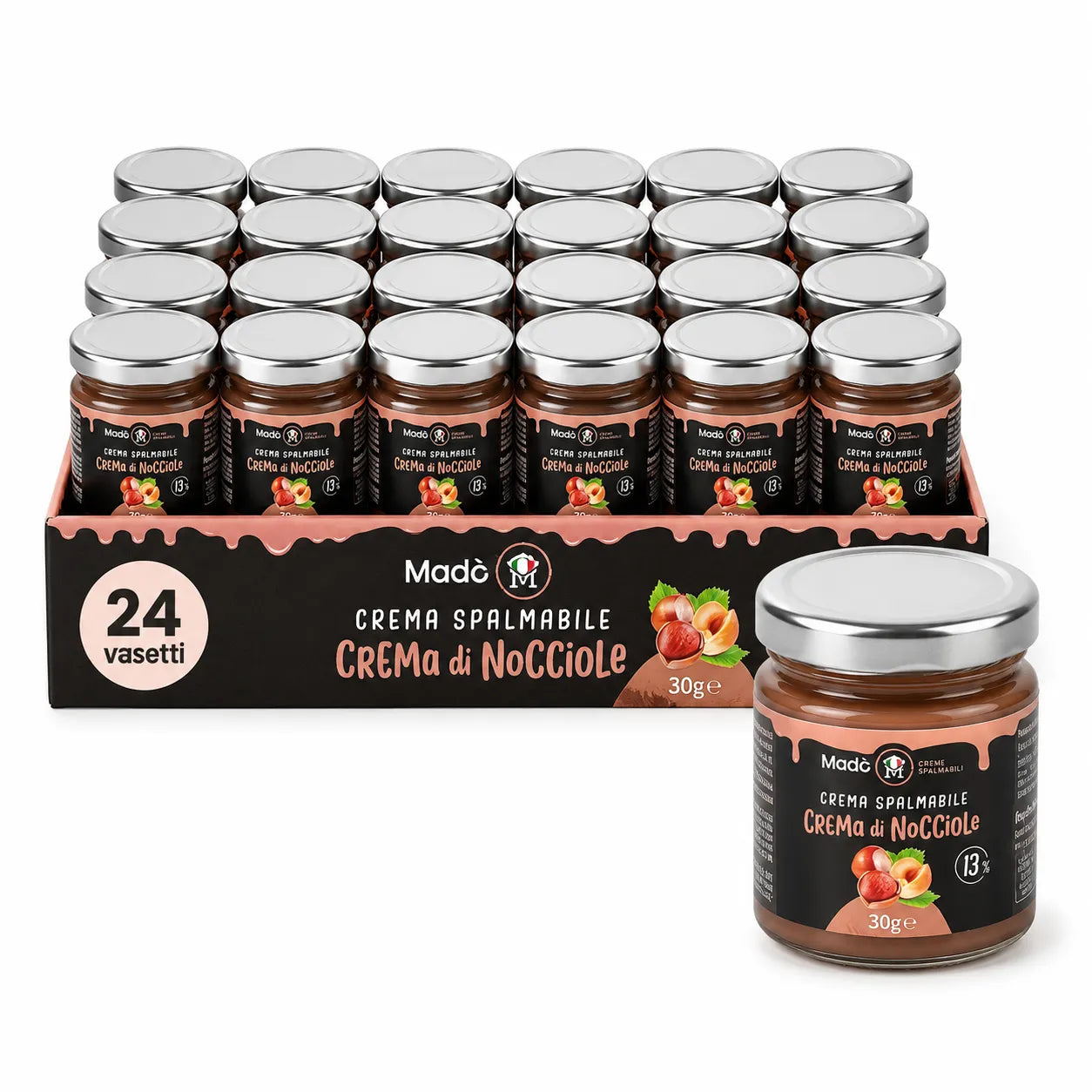 Crema Spalmabile alla Nocciola Madò – 30g (Confezione da 24 Vasetti)